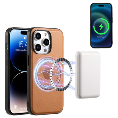For iPhone 13 Pro Max Denior Cowhide Texture Leather MagSafe Phone Case(Khaki)