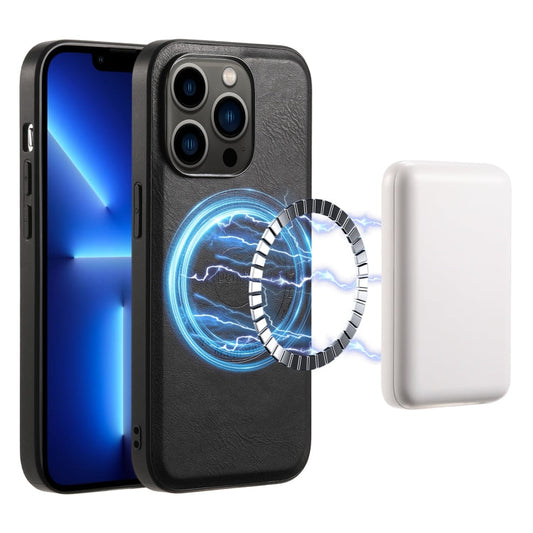 Pour iPhone 13 Pro Étui de Téléphone MagSafe en Cuir Texture Peau de Vache Denior (Noir)