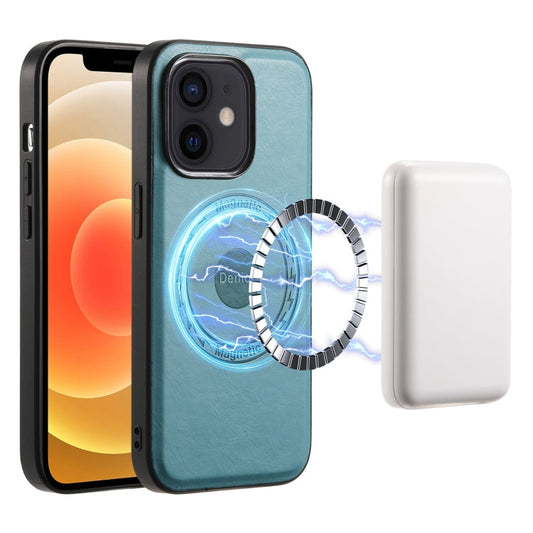 Pour iPhone 12/12 Pro – Étui de téléphone MagSafe en cuir texture peau de vache Denior (bleu)