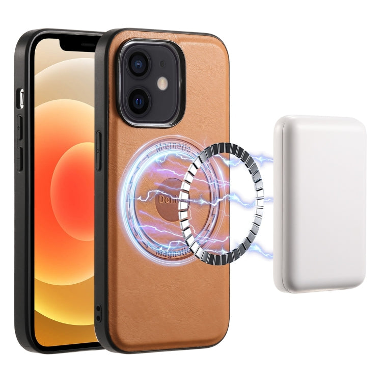 For iPhone 12/12 Pro Denior Cowhide Texture Leather MagSafe Phone Case(Khaki)