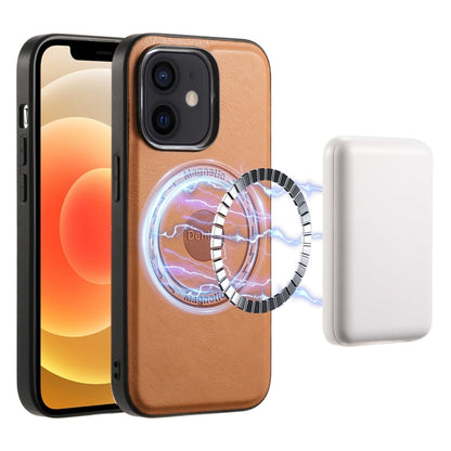For iPhone 12/12 Pro Denior Cowhide Texture Leather MagSafe Phone Case(Khaki)