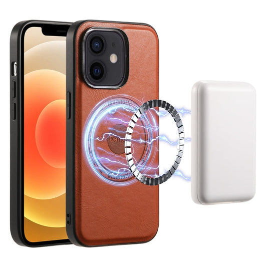 Pour iPhone 12/12 Pro – Coque de téléphone MagSafe en cuir texture peau de vache Denior (marron)