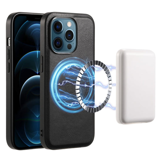 Pour iPhone 12 Pro Max Étui de téléphone MagSafe en cuir texture peau de vache Denior (Noir)