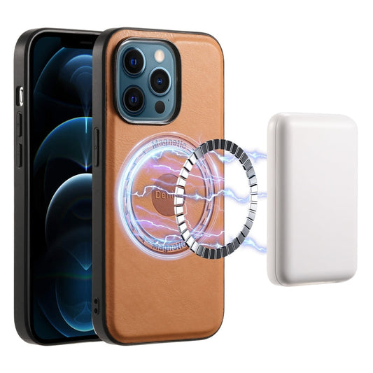 Pour iPhone 12 Pro Max Étui de téléphone MagSafe en cuir texture peau de vache Denior (Kaki)