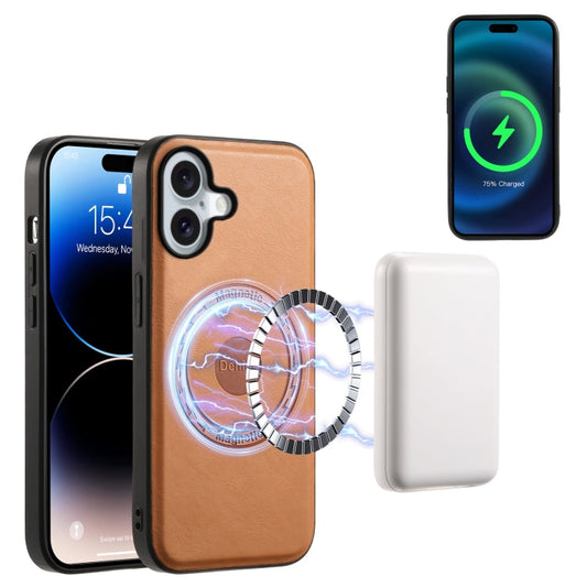 Pour iPhone 16 Étui de téléphone MagSafe en cuir texture Denior (kaki)