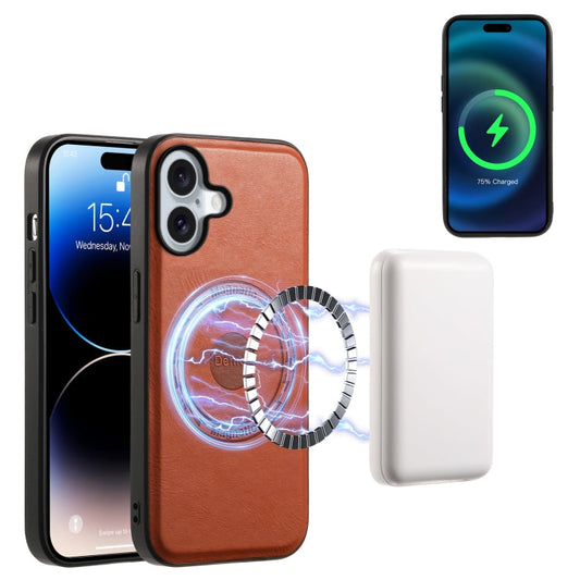 Pour iPhone 16 Étui de téléphone MagSafe en cuir texture peau de vache Denior (Marron)