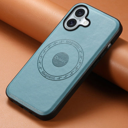 Pour iPhone 16 Plus Étui de téléphone MagSafe en cuir texture peau de vache Denior (Bleu)