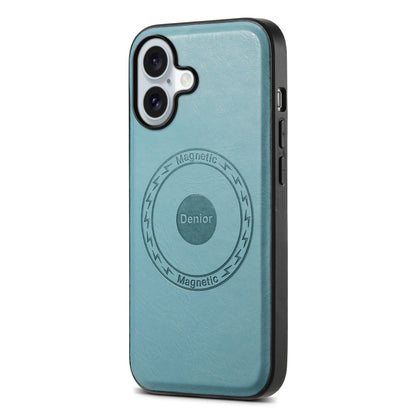 Pour iPhone 16 Plus Étui de téléphone MagSafe en cuir texture peau de vache Denior (Bleu)