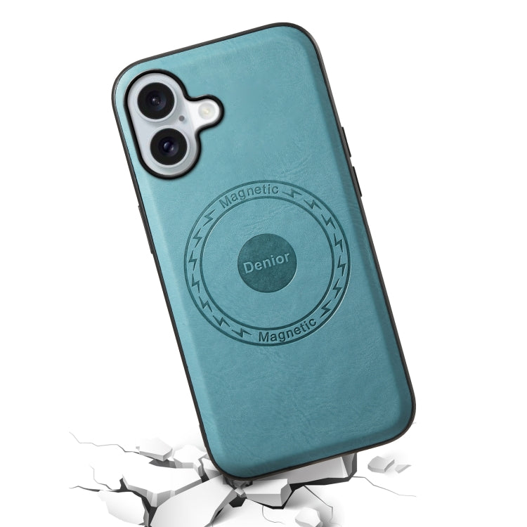 Pour iPhone 16 Plus Étui de téléphone MagSafe en cuir texture peau de vache Denior (Bleu)