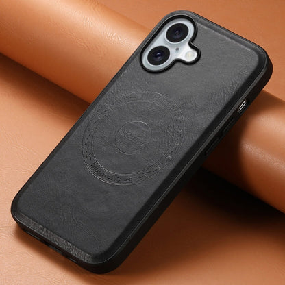 Pour iPhone 16 Plus - Coque de Téléphone MagSafe en Cuir Véritable Texture Vachette Denior (Noir)