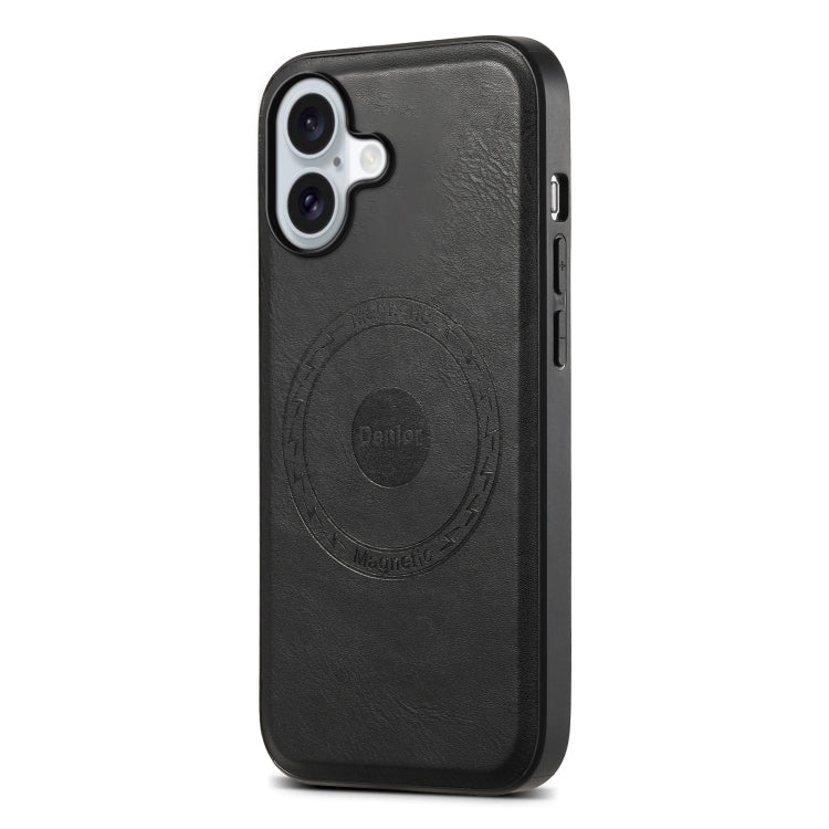 Pour iPhone 16 Plus - Coque de Téléphone MagSafe en Cuir Véritable Texture Vachette Denior (Noir)