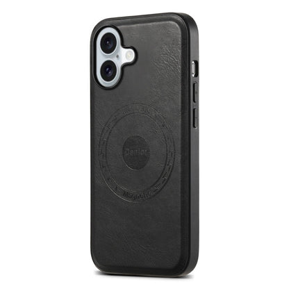 Pour iPhone 16 Plus - Coque de Téléphone MagSafe en Cuir Véritable Texture Vachette Denior (Noir)