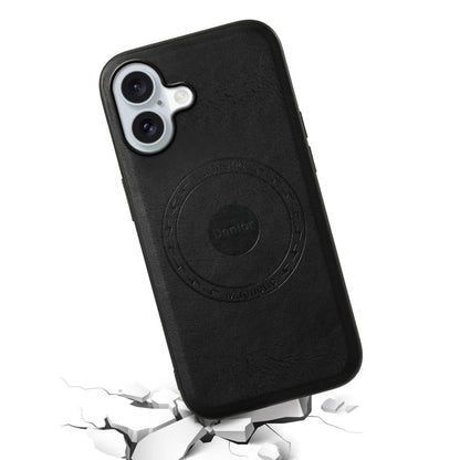 Pour iPhone 16 Plus - Coque de Téléphone MagSafe en Cuir Véritable Texture Vachette Denior (Noir)