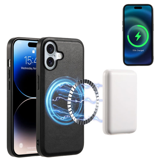 For iPhone 16 Plus Denior Cowhide Texture Leather MagSafe Phone Case(Black)