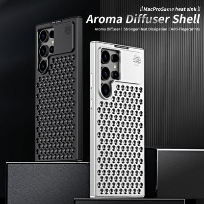 For Samsung Galaxy S22 Ultra 5G R-JUST RJ58 Aromatherapy Metal Cooling Phone Case(Black)