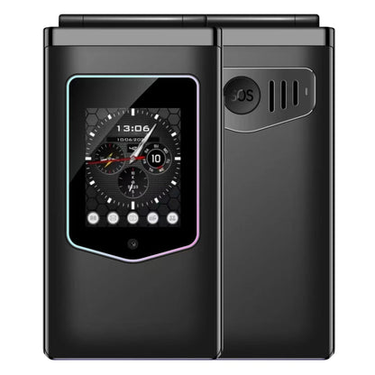 Téléphone à clapet HAMTOD T8 4G, Version UE, 2,8 pouces + 1,77 pouces, VoLTE, BT, SOS, OTG (Noir)
