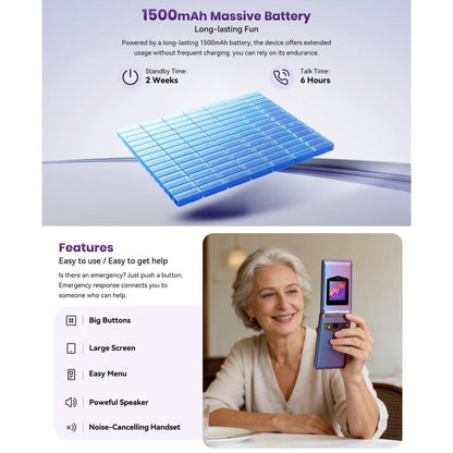 HAMTOD T8 4G Flip Phone, EU Version, 2.8 inch + 1.77 inch, VoLTE, BT, SOS, OTG(Purple)
