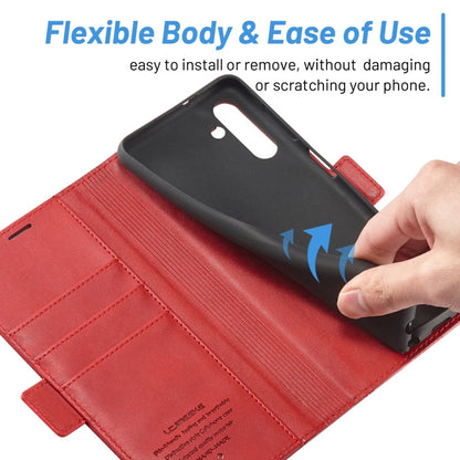 For Samsung Galaxy S24 LC.IMEEKE Skin-friendly Card Slots Leather Phone Case(Red)