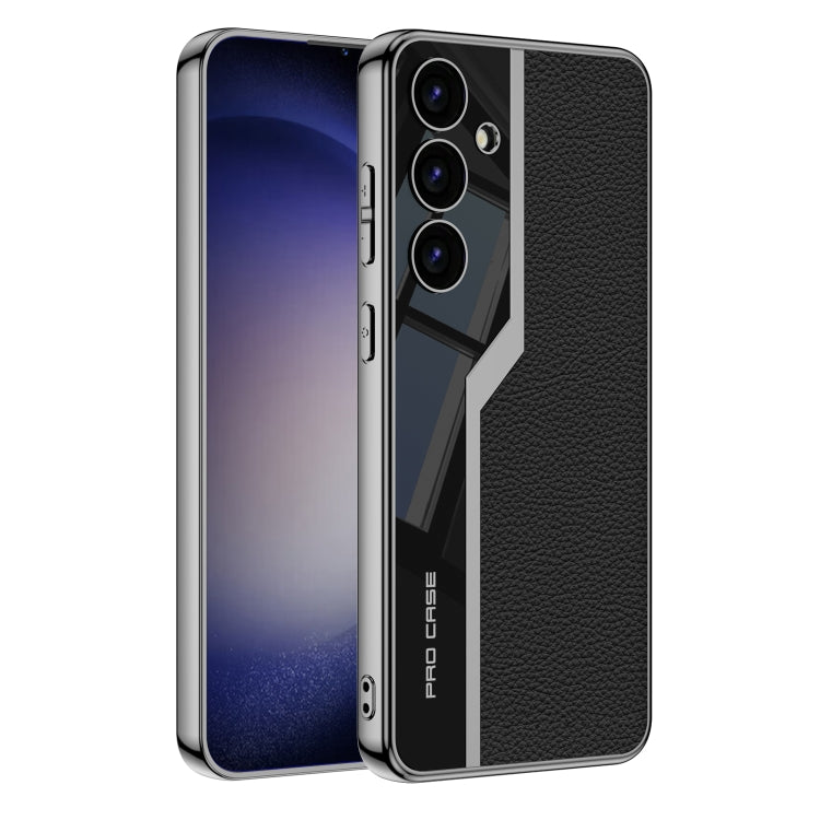 Pour Samsung Galaxy S24 5G GKK Étui de téléphone à couverture complète en TPU plaqué + cuir style supercar (Noir)