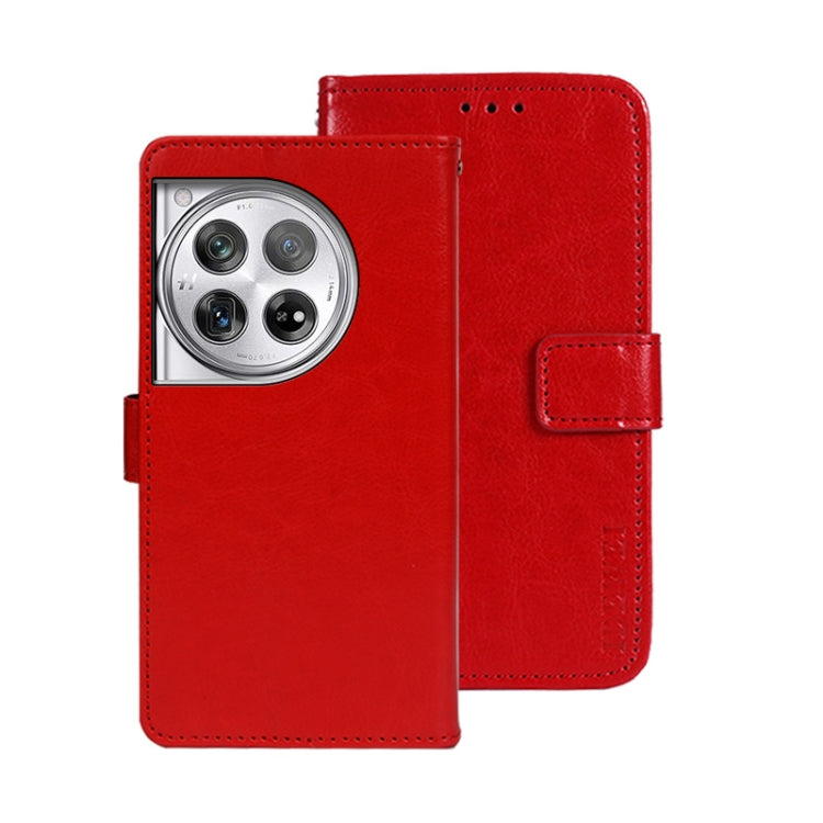 For OnePlus 12 idewei Crazy Horse Texture Leather Phone Case(Red)