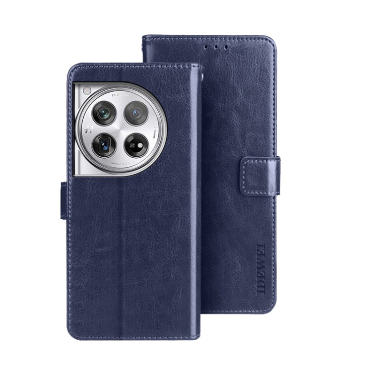For OnePlus 12 idewei Crazy Horse Texture Leather Phone Case(Blue)