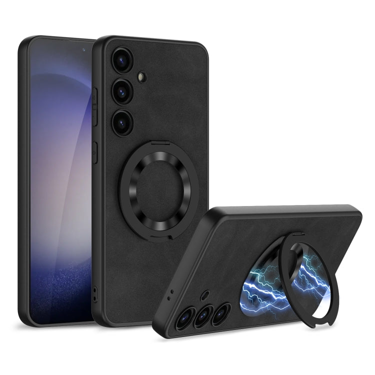 For Samsung Galaxy S24 5G GKK Skin Feel Frosted Leather MagSafe Magnetic Phone Case with Holder(Black)