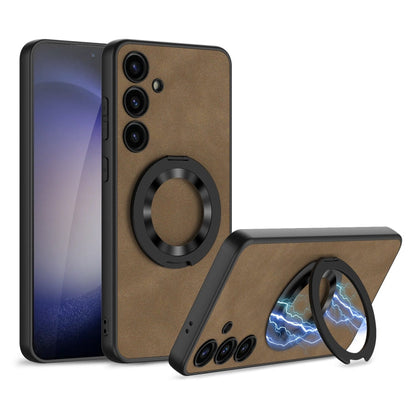 Pour Samsung Galaxy S24 5G Étui de téléphone magnétique MagSafe en cuir givré GKK Skin Feel avec support (marron)