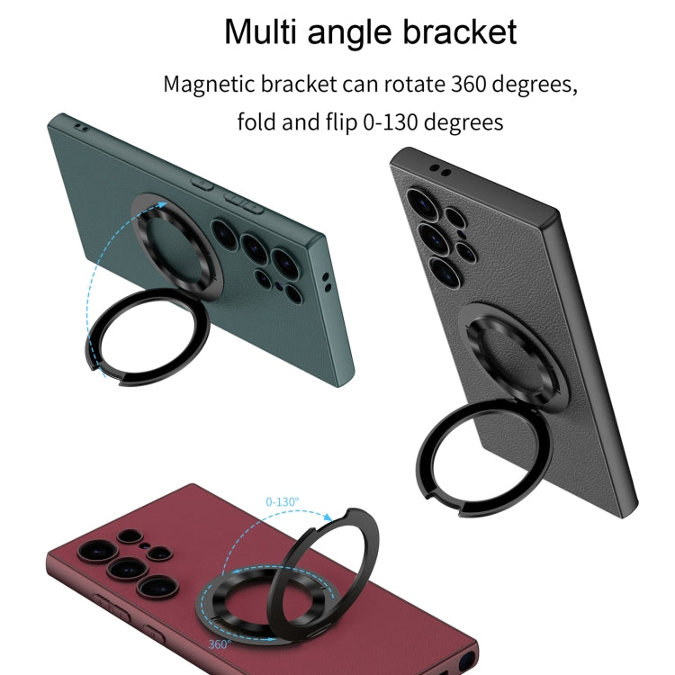 For Samsung Galaxy S24 Ultra 5G GKK Skin Feel Leather MagSafe Magnetic Phone Case with Holder(Black)