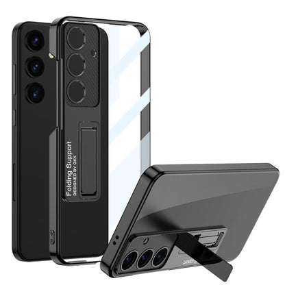 For Samsung Galaxy S24 5G GKK Electroplating Full Coverage Protective Phone Case with Holder(Black)
