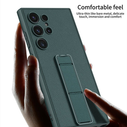 Pour Samsung Galaxy S24 Ultra 5G Étui de téléphone avec support pliable en cuir GKK Skin Feel (vert)