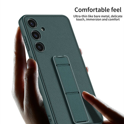 For Samsung Galaxy S24 5G GKK Skin Feel Leather Fold Holder Phone Case(Carbon Fiber Texture)
