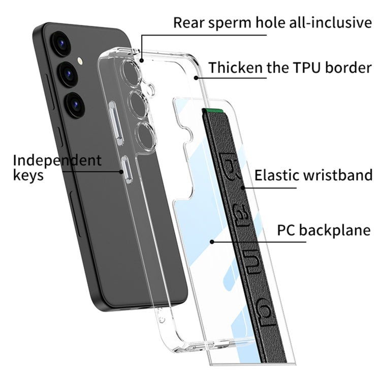 Pour Samsung Galaxy S24 5G GKK Étui de protection transparent en PC et TPU avec cadre spatial et dragonne (noir)