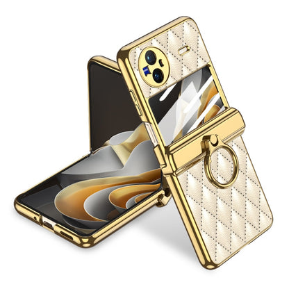 Pour étui de téléphone magnétique en cuir électrolytique à motif losanges intégré GKK vivo X Flip avec anneau (doré)