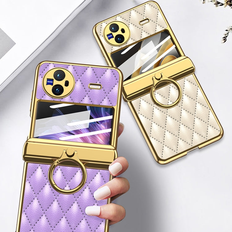 Pour étui de téléphone magnétique en cuir électrolytique à motif losanges intégré GKK vivo X Flip avec anneau (doré)