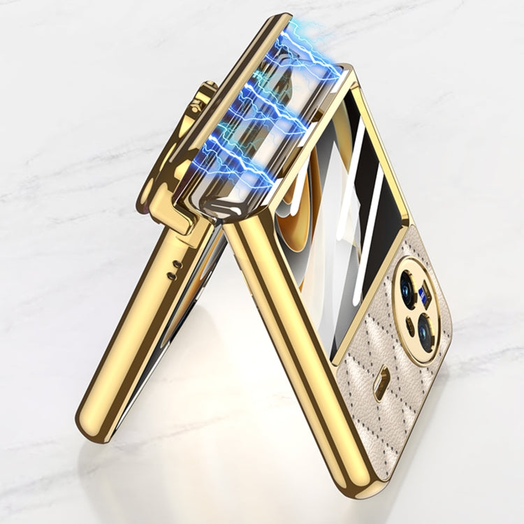 Pour étui de téléphone magnétique en cuir électrolytique à motif losanges intégré GKK vivo X Flip avec anneau (doré)