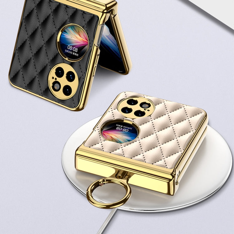 Pour étui de téléphone magnétique en cuir électrolytique à motif losanges intégré GKK vivo X Flip avec anneau (doré)