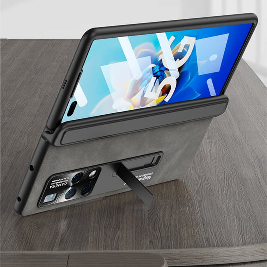 For Huawei Mate X2 GKK Integrated Frosted Fold Hinge Privacy Leather Phone Case with Holder(Black)