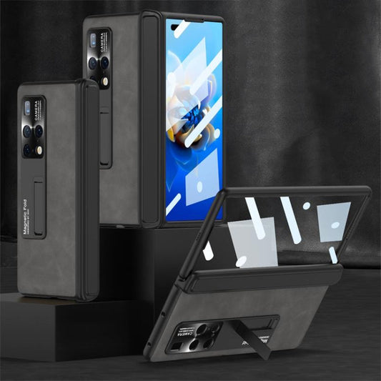 For Huawei Mate X2 GKK Integrated Frosted Fold Hinge Privacy Leather Phone Case with Holder(Grey)