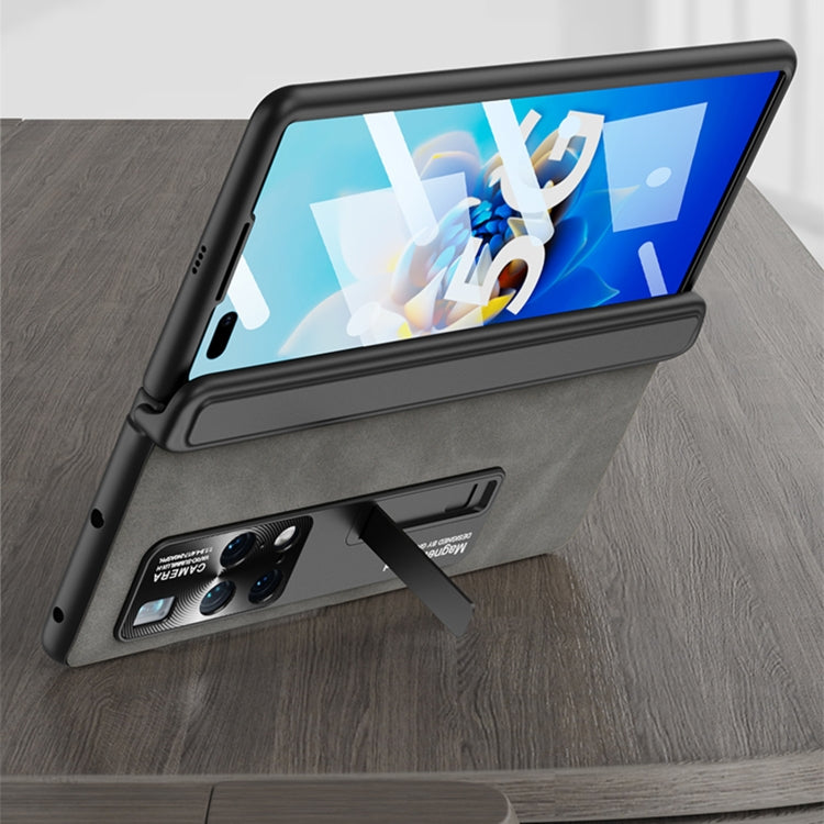 For Huawei Mate X2 GKK Integrated Frosted Fold Hinge Privacy Leather Phone Case with Holder(Grey)