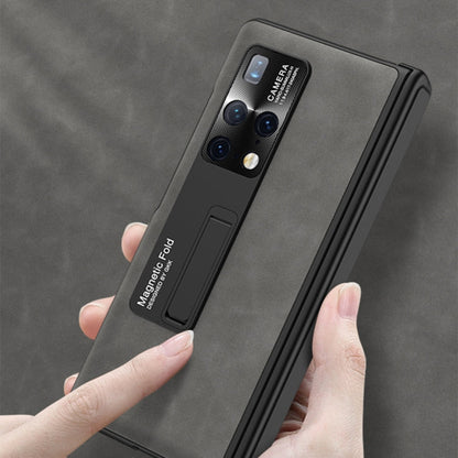 For Huawei Mate X2 GKK Integrated Frosted Fold Hinge Privacy Leather Phone Case with Holder(Grey)
