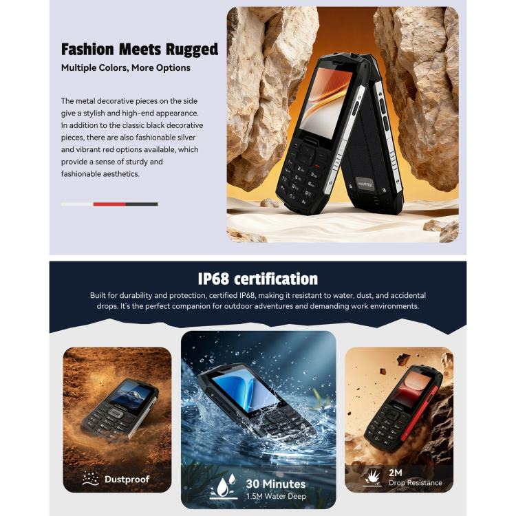 HAMTOD H3 Rugged Phone, EU Version, 2.8 inch T107 ARM CortexTM A7 Quad-core 1.0GHz, Network: 4G, VoLTE, BT, SOS(Silver)
