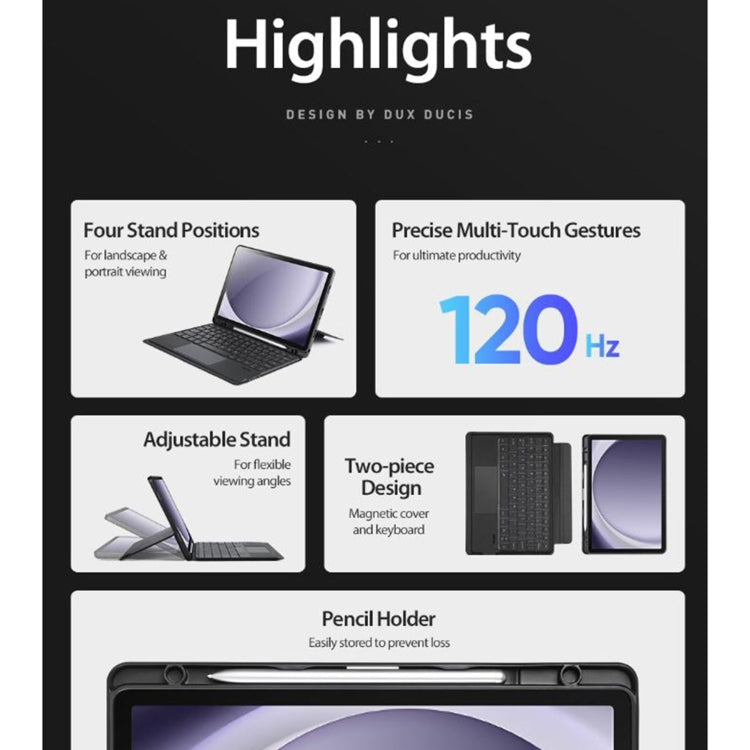 Pour étui de tablette en cuir avec clavier magnétique flottant DUX DUCIS DK pour Samsung Galaxy Tab A9+ (Noir)