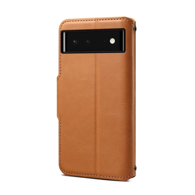 Pour Google Pixel 6 Denior Étui portefeuille en cuir texturé en peau de vache (Kaki)