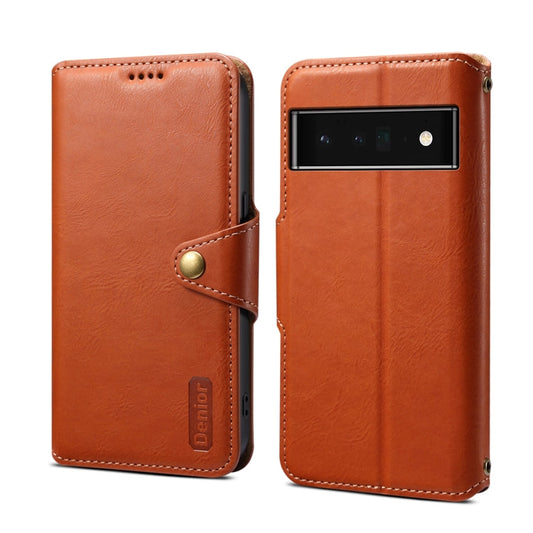 Pour Google Pixel 6 Pro Étui de téléphone en cuir style portefeuille avec texture de peau de vache Denior (marron)