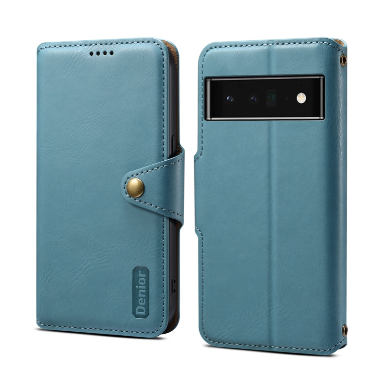 For Google Pixel 6 Pro Denior Cowhide Texture Wallet Style Leather Phone Case(Blue)