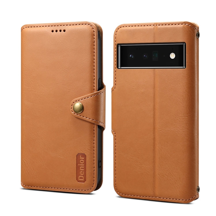 For Google Pixel 6 Pro Denior Cowhide Texture Wallet Style Leather Phone Case(Khaki)