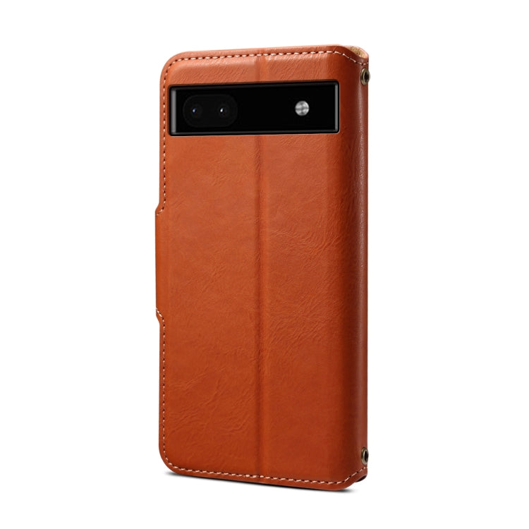 For Google Pixel 6a Denior Cowhide Texture Wallet Style Leather Phone Case(Brown)