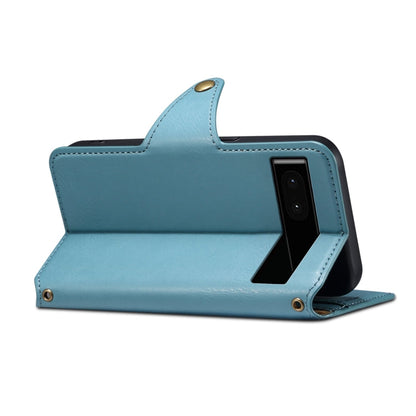 For Google Pixel 6a Denior Cowhide Texture Wallet Style Leather Phone Case(Blue)