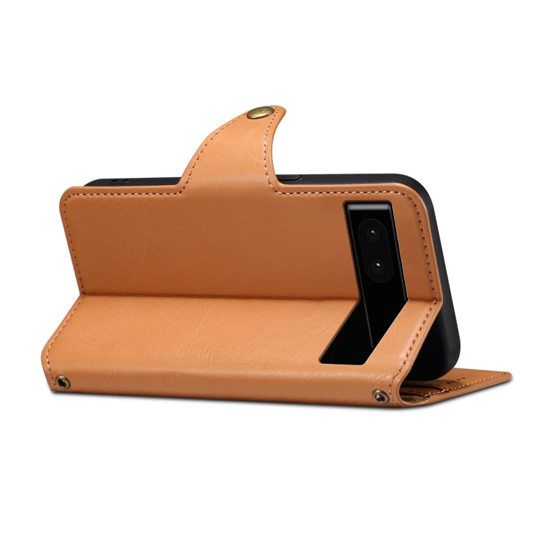 For Google Pixel 6a Denior Cowhide Texture Wallet Style Leather Phone Case(Khaki)