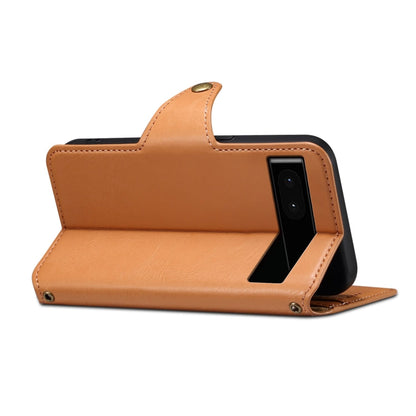 For Google Pixel 6a Denior Cowhide Texture Wallet Style Leather Phone Case(Khaki)